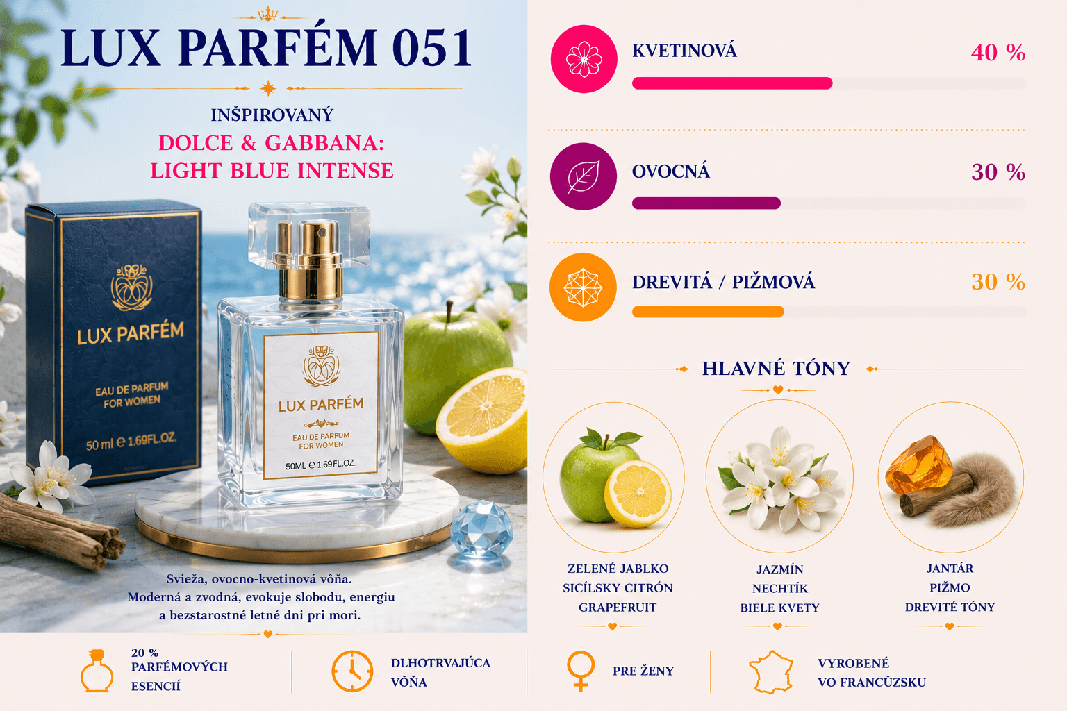 Lux Parfém 051 – Inšpirovaný Dolce & Gabbana: Light Blue Intense